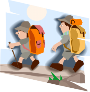 Wearing backpacks while hiking