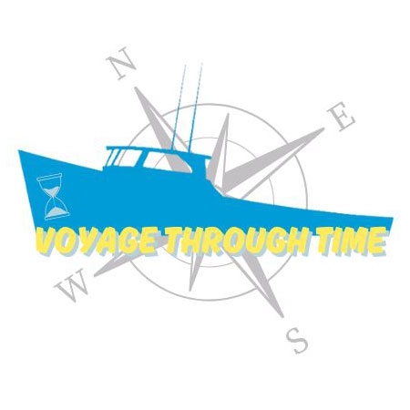 Voyage Through Time workboat and compass logo